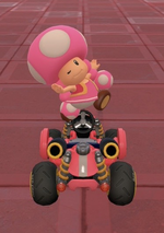 Toadette performing a trick.