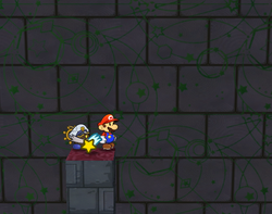 Mario near a Shooting Star in Palace of Shadow of Paper Mario: The Thousand-Year Door.