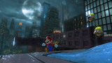 Mario on top of a platform in New Donk City.
