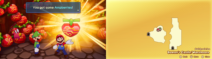 Mario holding the Pile of Ampberries on Wayaway Island of Mario & Luigi: Brothership.