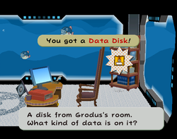 Invisible Princess Peach getting a Data Disk in X-Naut Fortress of Paper Mario: The Thousand-Year Door.