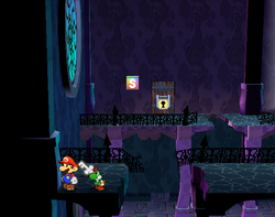 Mario near the Steeple Key in Creepy Steeple of Paper Mario: The Thousand-Year Door.