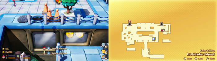 Mario and Luigi near 2 10-Coins on Lottacoins Island of Mario & Luigi: Brothership.