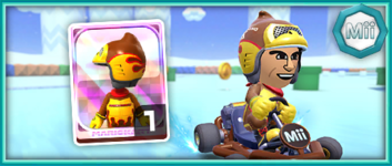 The Donkey Kong Mii Racing Suit from the Mii Racing Suit Shop in the Mii Tour in Mario Kart Tour