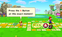 Screenshot of Toadsworth teaching the jump Action Command in Mario & Luigi: Dream Team.