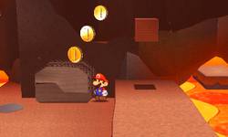 Mario near 3 Coins in Rugged Road of Paper Mario: Sticker Star.