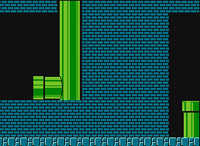 In World 1-2 of Super Mario Bros., Fire Mario runs, lands on the front of the exit pipe, and quickly crouches and jumps to reach a peak where the exit pipe crosses the ceiling. At that moment, Mario stops crouching and is ejected through the wall to reach the warp zone and ducks into the pipe to World 36.