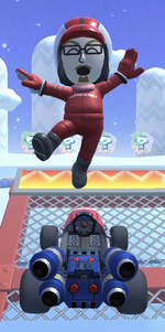 The Red Mii Racing Suit performing a trick.