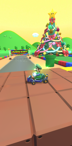RMX Mario Circuit 1: At a track overlap near the location of the finish line