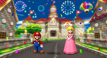 The original ending with Mario and Princess Peach at Mario Circuit at the end of the credits