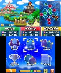 The star menu in Mario & Luigi: Bowser's Inside Story and Mario & Luigi: Bowser's Inside Story + Bowser Jr.'s Journey.