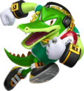 Vector the Crocodile playing rugby.