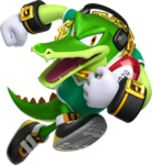 Vector the Crocodile playing rugby.