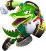 Vector the Crocodile playing rugby.