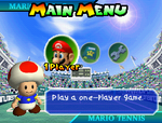 The main menu of Mario Tennis showing the absence of most modes