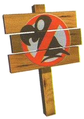 A "No Animals" sign with Squawks' image.