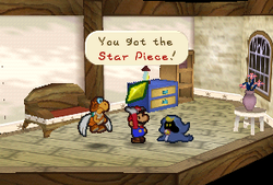 Mario getting a Star Piece from Merlow in Paper Mario