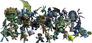 Model of the dark group of trophies blocking Tabuu's door from The Subspace Emissary in Super Smash Bros. Brawl. The internal names for them are "bossChara0for the bosses and "shadowChara[#[#]" for the fighters.