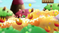 Yoshi and Baby Mario in a grassland level similar to 01-01 from Yoshi's Island.