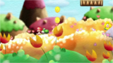 Yoshi and Baby Mario in a grassland level similar to 1-1 from Yoshi's Island.
