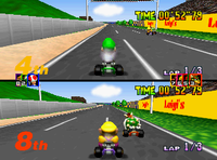 A two-player "Mario Grand Prix" race.