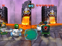 Screenshot of the duel in Bowser Stadium from Mario Party 5