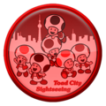 A Mario Kart Tour Toad City Sightseeing "hot shot" badge