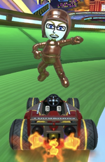 The Bronze Mii Racing Suit performing a trick.