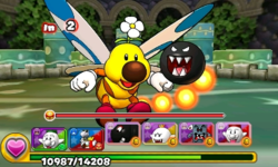 Screenshot of Flutter & Flame Chomp as the alternative boss of World 5-Castle, from Puzzle & Dragons: Super Mario Bros. Edition.