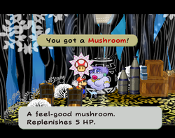 Mario getting a Mushroom from Jabble in The Great Tree of Paper Mario: The Thousand-Year Door.