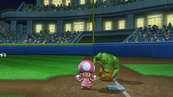 Toadette appeals after driving in a run.