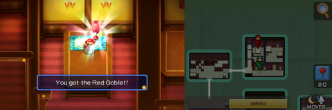 Mario picking up the Red Goblet in Chateau de Chucklehuck part of Chucklehuck Woods of Mario & Luigi: Superstar Saga + Bowser's Minions.