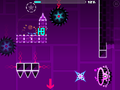 A cube breaking through destructible bricks alongside a previously-collected secret coin in the level Electroman Adventures