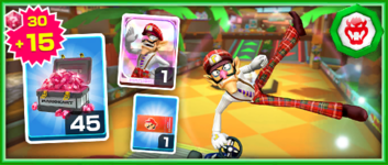 The Waluigi (Bus Driver) Pack from the Peach vs. Bowser Tour in Mario Kart Tour