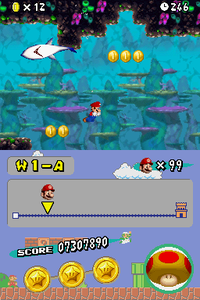 Mario swimming in World 1-A.