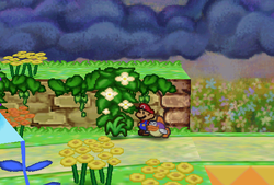 Mario finding fourth Stinky Herb in Flower Fields of Paper Mario.