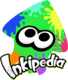 A splattered green squid is depicted. The text "Inkipedia" is displayed akin to Splatoon's own logo.