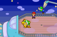 Mario and Luigi on the deck of Koopa Cruiser in Mario & Luigi: Superstar Saga.