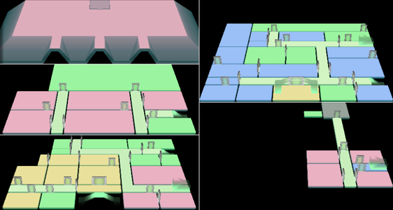 Luigi's Mansion Map. Yellow rooms are in Area One, blue rooms are in Area Two, green rooms are in Area Three, and red rooms are in Area Four. The Secret Altar is colored gray, as it is its own area.