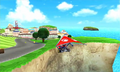 Mario gliding towards Wuhu Town on Wuhu Loop.
