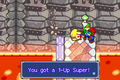 A mole giving Mario and Luigi a 1-Up Super in Bowser's Castle.