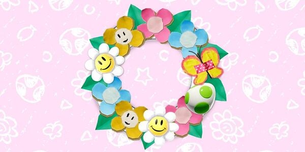 Presentation banner for a printable flower wreath inspired by Yoshi's Crafted World