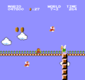 Mario crossing the bridge infested by Cheep-cheeps leaping in the air in World 7-3
