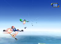 Wario falling off in Swervin' Skies from Mario Party 8