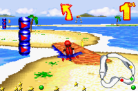 Diddy Kong racing in the Bounty Beach course from Diddy Kong Pilot 2001