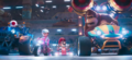 Toad, Princess Peach, Mario and Donkey Kong lined up in their karts