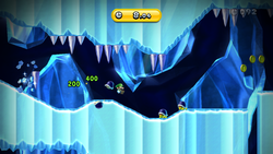 Screenshot of Luigi in Icicle Skating, a Challenge Mode level in New Super Mario Bros. U