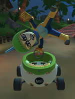 The Larry Mii Racing Suit performing a trick.