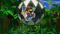 Mario and Kamek being attacked by the Paper Macho Chain Chomp in Paper Mario: The Origami King