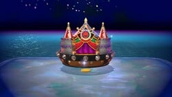 Cutscene of A Banquet with Hisstocrat descending onto its spot in the world map in Super Mario 3D World.